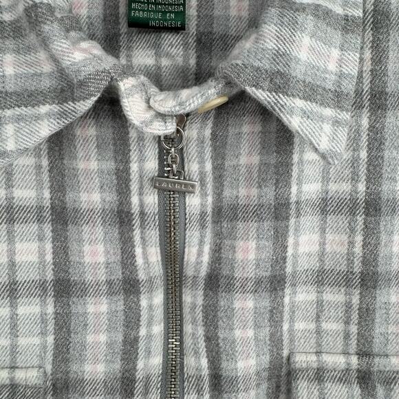 Lauren Ralph Lauren 1/2 Zip Flannel Pullover Womens Large White Gray Pink Stripe - Picture 4 of 8